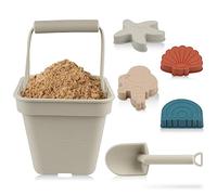 SWAWIS 6 Pezzi Giocattoli da Spiaggia Set,Grigio-Verde Morbido Silicone Giochi Spiaggia Bambini con Secchiello, Pala, Stella Marina, Sirena