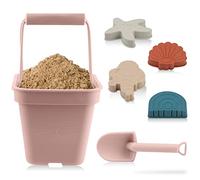 SWAWIS 6 Pezzi Giocattoli da Spiaggia Set,Morbido Silicone Giochi Spiaggia Bambini con Secchiello, Pala, Stella Marina, Sirena,Rosa