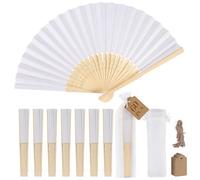 SWAWIS 60 Pezzi Bianca Ventaglio di Carta, Ventagli Pieghevoli con 60 Sacchetti di Organza e Biglietti di Ringraziamento, Ventaglio di Bambù Colore Solido per Matrimoni Decorazioni Battesimo DIY