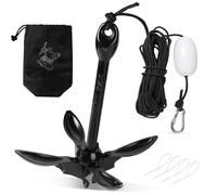 SWAWIS Ancora Barca Ancora SUP Folding 1,5 kg con 20M di Cima, Boa e Sacchetto Portatile per Gommone Barca Kayak Gonfiabile Canoa Canotto, Nero