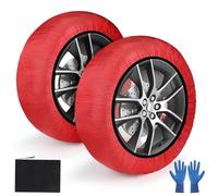 SWAWIS Calze da Neve Omologate EN 16662-1 Catene da Neve in Tessuto Calze Neve Taglia S per R13 - R18 Calze da Neve Calze Neve Auto Universali, 1 Coppia Rosso