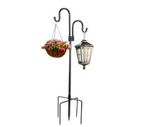 SWAWIS Gancio da Pastore 193CM Con Base a 5 Poli - Bastone da Giardino in Metallo per Lanterna Con Doppio Gancio - Arco da Pastore