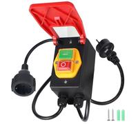 SWAWIS Interruttore di emergenza, interruttore di sicurezza, 230 V, 18 A, IP55, interruttore di emergenza con presa di corrente, interruttore di emergenza monofase, interruttore per tavolo di