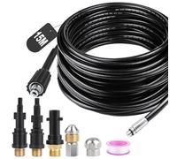 SWAWIS Sonda Sturatubi 15M 180bar per Idropulitrice con Ugelli Rigidi + Rotanti, 3 Adattatori per Bosch Kärcher K2 - K7 Lavor Parkside