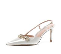 SWDZM Donna Raso a Punta Temperamento Francese Pacchetto Strass Testa Sandali con Tacco Alto,Bianco,EU 38.5