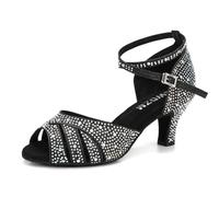 SWDZM Donna Scarpe da Ballo Latino Americano Strass con Tacco Salsa Bachata,Nero,Tacco 6cm,Suola in camoscio,42 EU