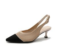 SWDZM Lavorare a Maglia Principessa Giapponese Donne Punta Punta Medio Scarpe con Tacco,Albicocca Nero,EU 38.5