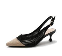 SWDZM Lavorare a Maglia Principessa Giapponese Donne Punta Punta Medio Scarpe con Tacco,Nero Albicocca,EU 36