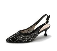 SWDZM Lavorare a Maglia Principessa Giapponese Donne Punta Punta Medio Scarpe con Tacco,Nero Bianco,EU 38