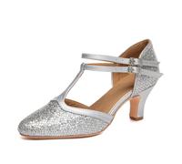 SWDZM Salsa Moderna Tango Valzer Scarpe da Ballo Latino Americano Donna Chiuse Glitter,Argento,Tacco 5cm,Suola in Scamosciato,41EU