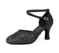 SWDZM Scarpe da Ballo Latino Americano Donna per Salsa Standard Donna Chiuse Tacco 7,Nero,EU 40