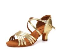 SWDZM Scarpe da Ballo Latino Americano Donna Professionali Scarpe da Ballo da Sala Bachata da Ballo Scarpe,EM912,Oro,Tacco 5cm,Suola in camoscio,EU 38