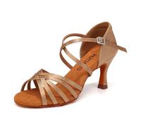 SWDZM Scarpe da Ballo Latino Americano Donna Salsa e Bachata Donna Tacco 7,Beige,EU 39