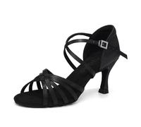 SWDZM Scarpe da Ballo Latino Americano Donna Salsa e Bachata Donna Tacco 7,Nero,EU 38