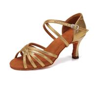 SWDZM Scarpe da Ballo Latino Americano Donna Salsa e Bachata Donna Tacco 7,Oro,EU 40