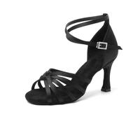 SWDZM Scarpe da Ballo Latino con Tacco Alto da Donna Scarpe da Ballo Professionali in Raso Standard,Nero,36EU