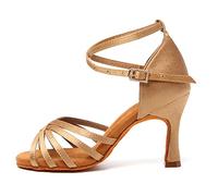SWDZM Scarpe da Ballo Latino con Tacco Alto da Donna Scarpe da Ballo Professionali in Raso Standard,Beige,39EU