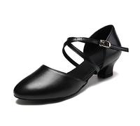 SWDZM Scarpe da Ballo Latino da Donna Punta Chiusa Pelle Tango Character Bachata Pratica,188,Nero,Tacco 3cm,Suola in camoscio,37EU