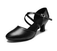 SWDZM Scarpe da Ballo Latino da Donna Punta Chiusa Pelle Tango Character Bachata Pratica,188,Nero,Tacco 5cm,Suola in camoscio,41EU