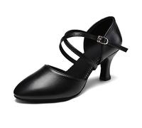 SWDZM Scarpe da Ballo Latino da Donna Punta Chiusa Pelle Tango Character Bachata Pratica,188,Nero,Tacco 7cm,Suola in camoscio,36EU
