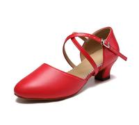 SWDZM Scarpe da Ballo Latino da Donna Punta Chiusa Pelle Tango Character Bachata Pratica,188,Rosso PU,Tacco 3cm,Suola in camoscio,40EU
