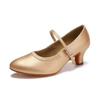 SWDZM Scarpe da Ballo Latino da Donna Punta Chiusa Salsa Tango Valzer Character da Sala,Brozo,Tacco 5cm,Camoscio,37 EU