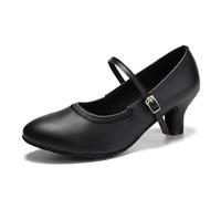 SWDZM Scarpe da Ballo Latino da Donna Punta Chiusa Salsa Tango Valzer Character da Sala,Nero,Tacco 5cm,Camoscio,39 EU
