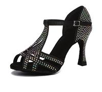 SWDZM Scarpe da Ballo Latino delle Donne T-Strap Ballroom Tango Carattere Performance Pratica Scarpe da Ballo,L547,Nero,Tacco-9CM,EU 36.5