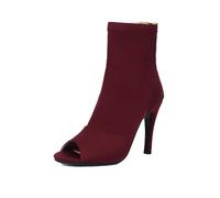 SWDZM Scarpe da Ballo Stivaletto Latino Americano Donna Punta Aperta con Tacco Alto Stivaletti da Sala Festa,Bordeaux,Tacco 9.5cm,Gomma,38 EU
