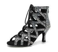 SWDZM Scarpe da Ballo Strass Donna Latino Americano Aperti in Punta Strass Sala da Ballo Standard Modern Tango Professionali la Pratica Stivali da Ballo,L439,Nero,Tacco-7.5CM,EU 38