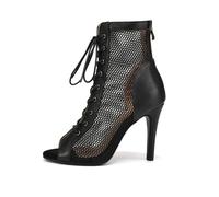 SWDZM Stivali da Ballo Latino Americano Donna Con Punta Aperta Maglia,Nero,Tacco 9.5cm,Suola in gomma,38.5EU