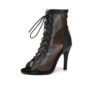 SWDZM Stivali da Ballo Latino Americano Donna con Punta Aperta Maglia Salsa Tango Bachata,Nero,Tacco 9.5cm,Suola in Gomma,36.5EU