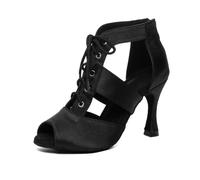 SWDZM Stivali da Ballo Latino Americano Donna Open Toe Latin Salsa Ballrooom Performance Practice Scarpe da Ballo,Nero,Tacco-9CM,EU 41