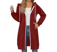Sweat à Capuche Femme Longue Zippé Manches Longues Décontracté Chaud Chic Élégant Streetwear Oversize Grande Taille avec Poches Sport Casual Veste Hoodie Sweatshirt Coton pour Printemps Automne Hiver