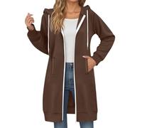 Sweat à Capuche Femme Longue Zippé Manches Longues Décontracté Chaud Chic Élégant Streetwear Oversize Grande Taille avec Poches Sport Casual Veste Hoodie Sweatshirt Coton pour Printemps Automne Hiver