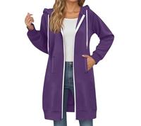 Sweat à Capuche Femme Longue Zippé Manches Longues Décontracté Chaud Chic Élégant Streetwear Oversize Grande Taille avec Poches Sport Casual Veste Hoodie Sweatshirt Coton pour Printemps Automne Hiver
