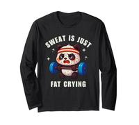 Sweat Is Just Fat Crying Panda Gym Workout Maglia a Manica