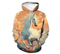 Sweat-Shirt à Capuche Imprimé 3D Unisexe Fantasy Animals Cheval Blanc Sweat-Shirt décontracté pour Hommes et Femmes Pull à Cordon avec Poche pour Les Amateurs de Chevaux