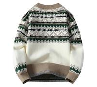 Sweater Men's Autumn And Winter Pullover Thick Knit Sweater Loose Thread Round Neck Base(Beige,M)