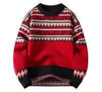 Sweater Men's Autumn And Winter Pullover Thick Knit Sweater Loose Thread Round Neck Base(Red,2XL)