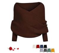 Sweater Scarf with Sleeves for Women, Multifunctional Crochet Scarf Fall Winter Warm Comfortable for Mom Cozy Gift (Brown)