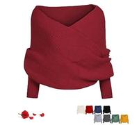 Sweater Scarf with Sleeves for Women, Multifunctional Crochet Scarf Fall Winter Warm Comfortable for Mom Cozy Gift (Wine red)