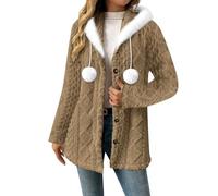 Sweaters Cardigans for Women Hooded Knit Long Sleeve Coats Fashion Button Down Jackets Warm Outerwear with Fuzzy Ball