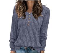 Sweaters for Women 1/4 Button Closure Long Sleeve Solid Color Crew Neck Fashion Tunic Tops for Fall Outdoor Pullover