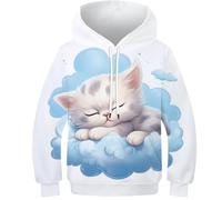 Sweatshirt per Bambini con Grafica 3D Divertente Gattino - Felpa per Bambini Facile da Indossare, Hoodie Ideale per La Scuola E Il Tempo Libero