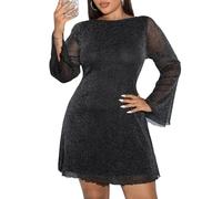 SweatyRocks Vestito da donna con glitter taglie forti abiti da festa elegante miniabito curvy abito da festa a maniche lunghe con schiena scoperta, Nero , 3XL