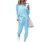 Sweatyshark Tuta da Ginnastica Donna, Casa Tempo Libero Morbido Due Pezzi, Completa Sportivi Lunghi Senza Cappuccio, Pigiama da Tie-Dye Tinta Unita, Felpa Girocollo+Pantaloni per Jogging Yoga