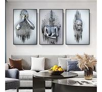 SWECOMZE Set di 3 poster artistici moderni statuetta in metallo 3D arte dell'amore cuore bacio immagini da parete senza cornice decorazione da parete per soggiorno decorazione da parete (60 x 80 cm)