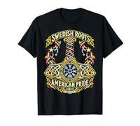 Swedish Roots Martello di Thor Vegvisir Nodo Norreno Svezia Maglietta