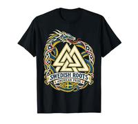 Swedish Roots Valknut Serpent Knotwork Viking Svezia Maglietta